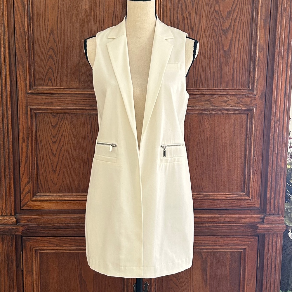 Jules & Leopold Off-White Sleeveless Long Blazer Small Layering Vest